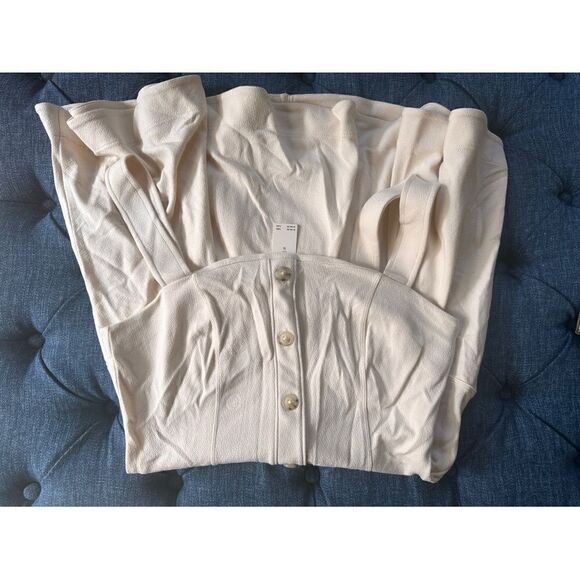 NEW Anthropologie Maeve Square-Neck Ivory Mini Flounce Dress Medium or Large - Picture 5 of 9